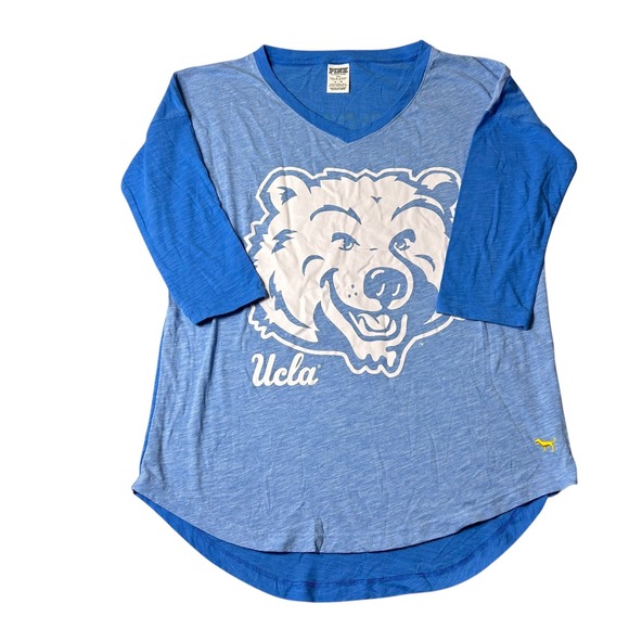 UCLA‎ Bruins T Shirt Women M Blue PINK Victoria's Secret  Bear Graphic Oversized - Picture 2 of 12